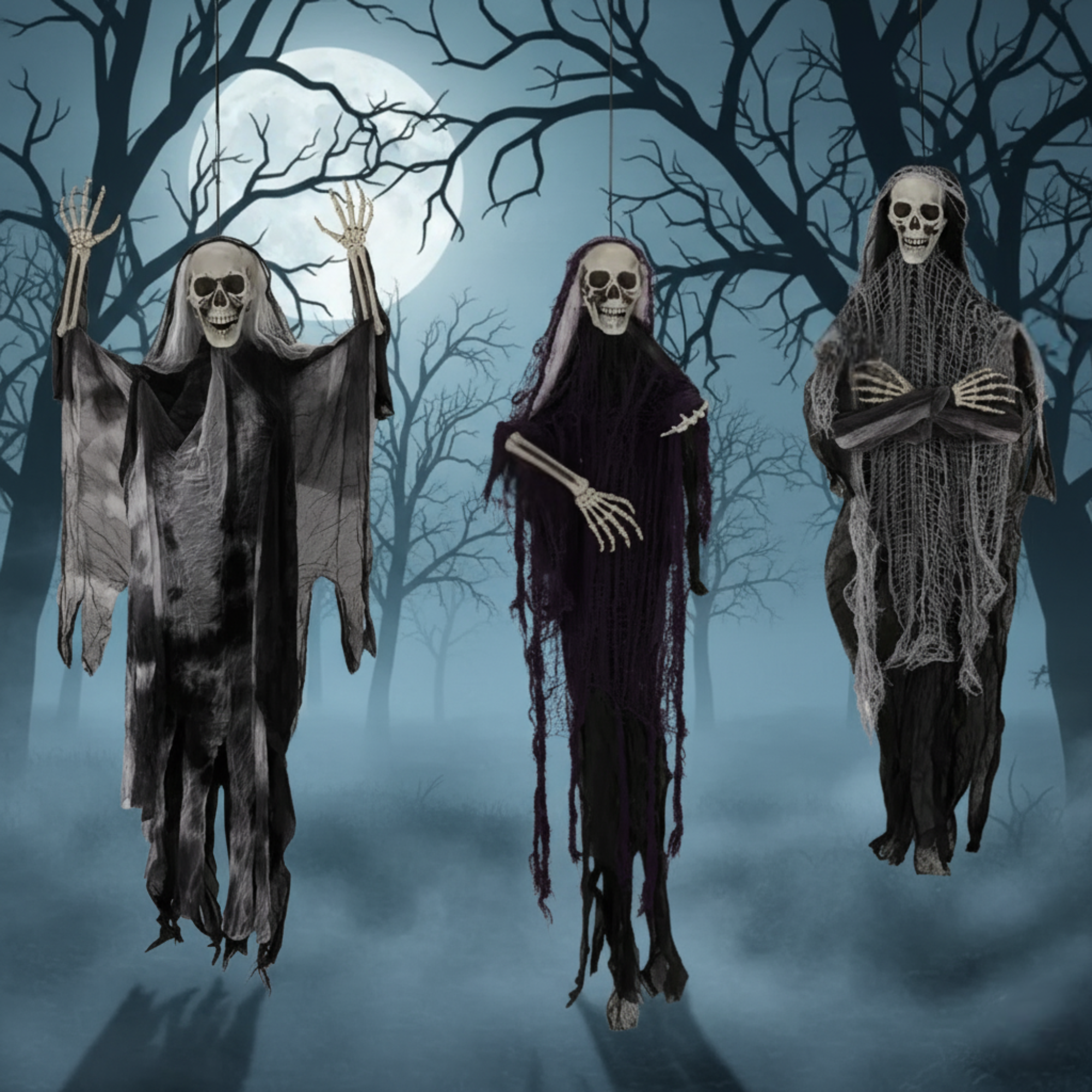 Haunted Hanging Skeleton Ghosts (3 Pack) | Halloween Scary Spirit Decoration Set