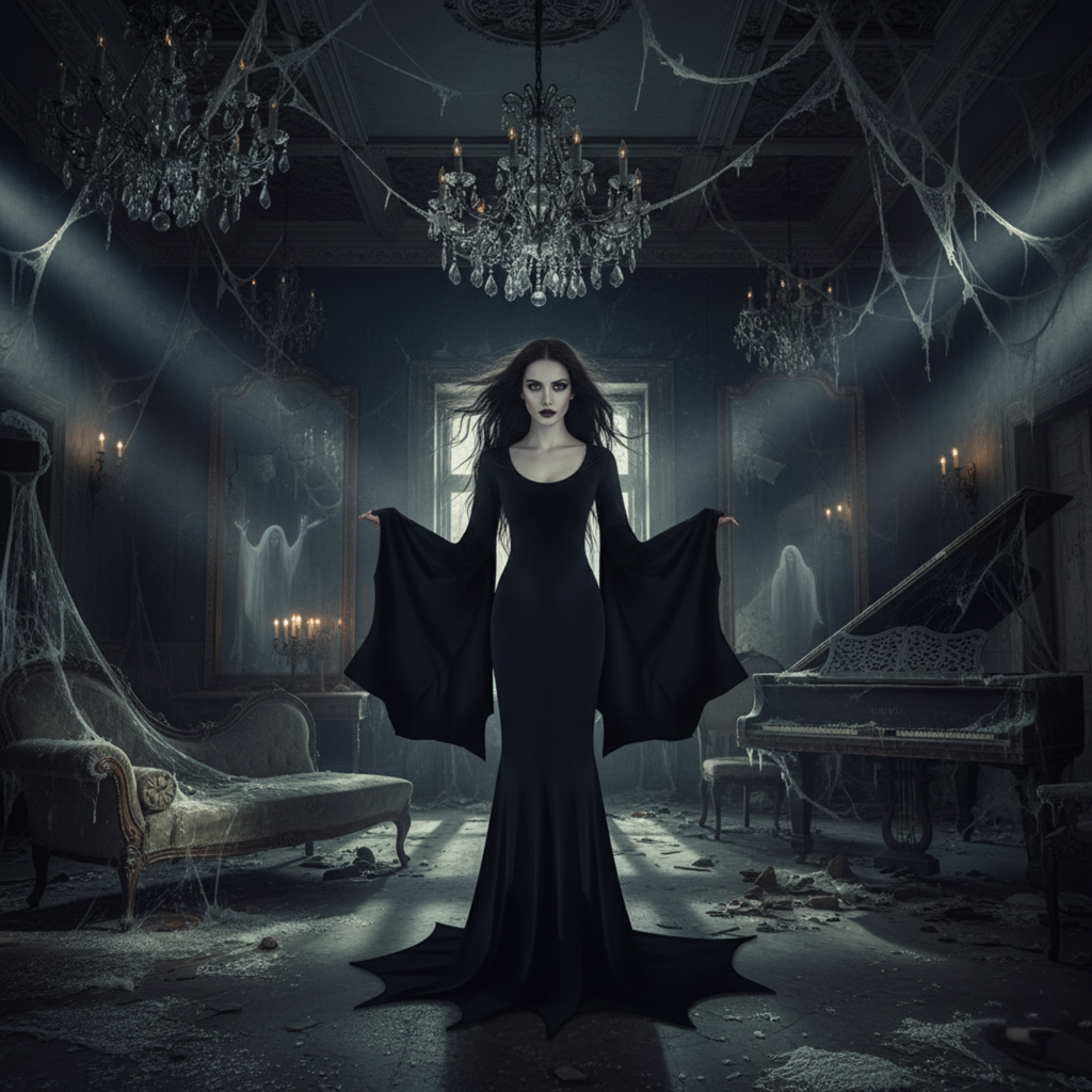 Black Gothic Witch Dress for Women | Bat Sleeve Halloween Cosplay Costume | Vintage Party Outfit