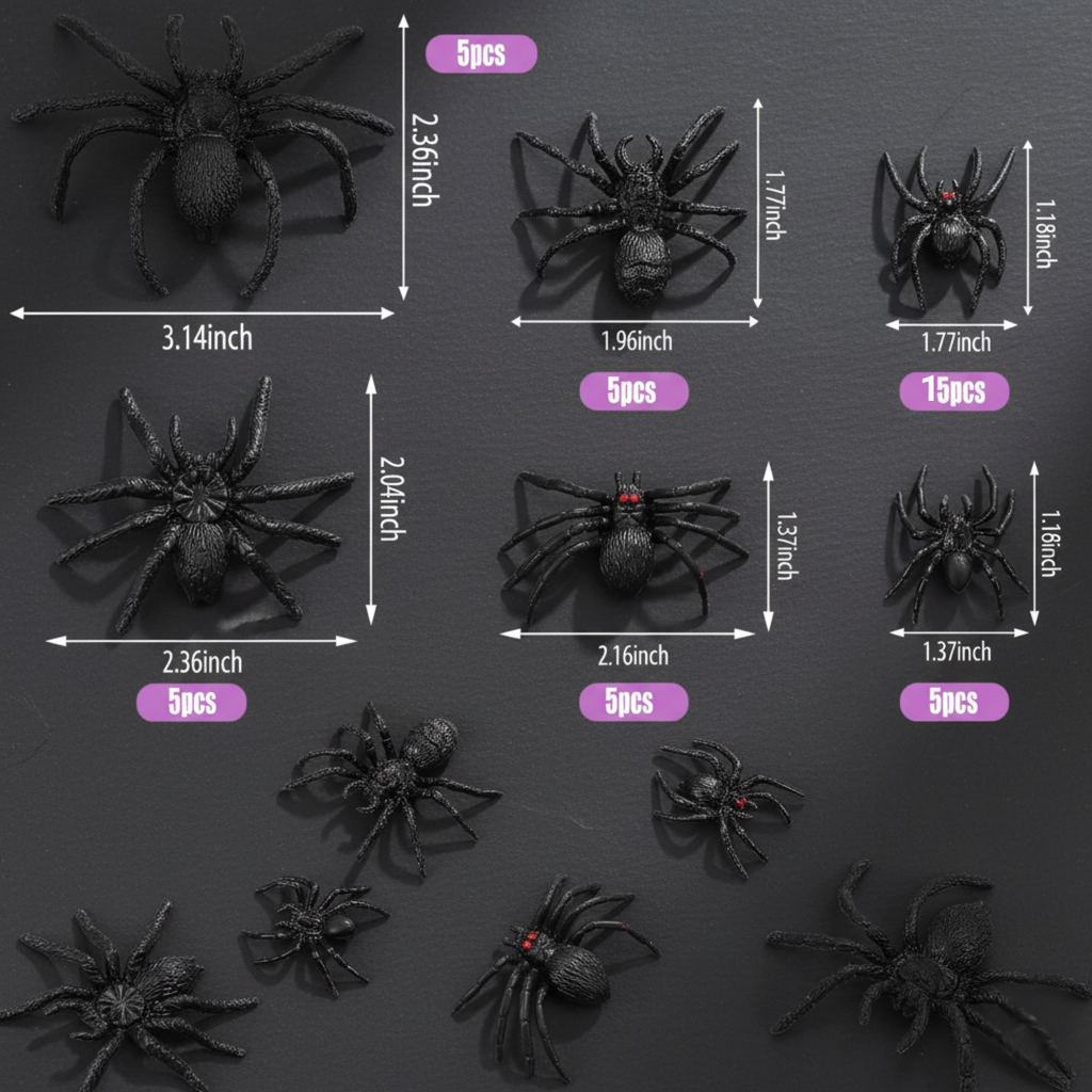 40PCS Realistic Black Plastic Spiders | Halloween Scary Prank & Decoration Props