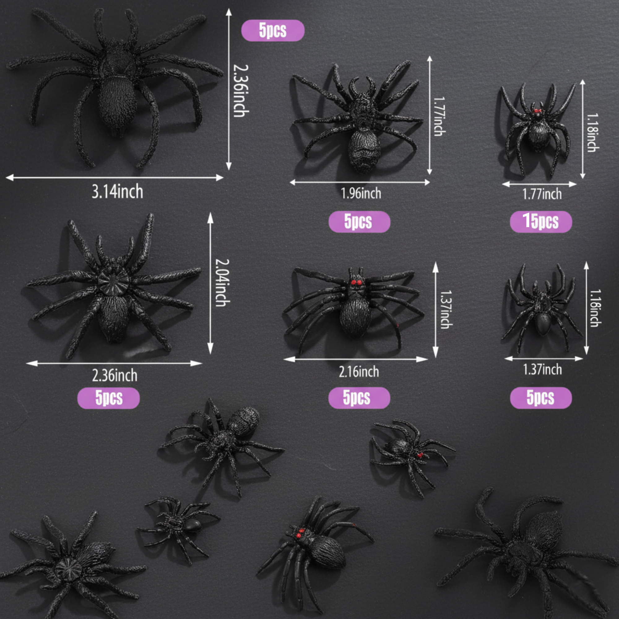 40PCS Realistic Black Plastic Spiders | Halloween Scary Prank & Decoration Props