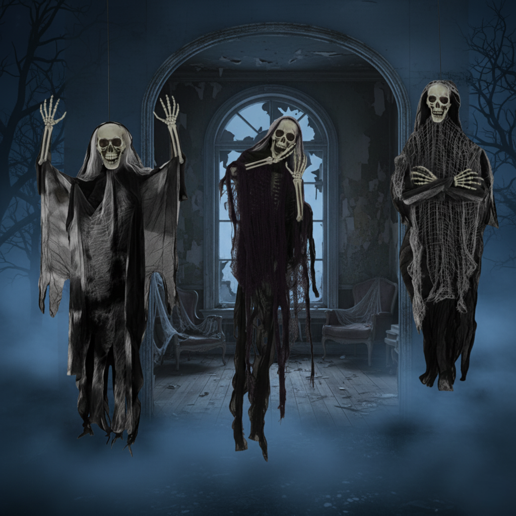 Haunted Hanging Skeleton Ghosts (3 Pack) | Halloween Scary Spirit Decoration Set