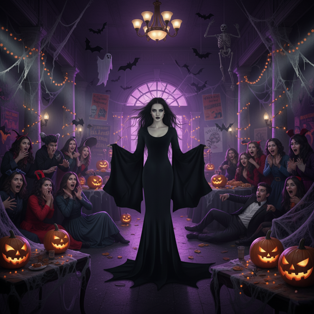 Black Gothic Witch Dress for Women | Bat Sleeve Halloween Cosplay Costume | Vintage Party Outfit