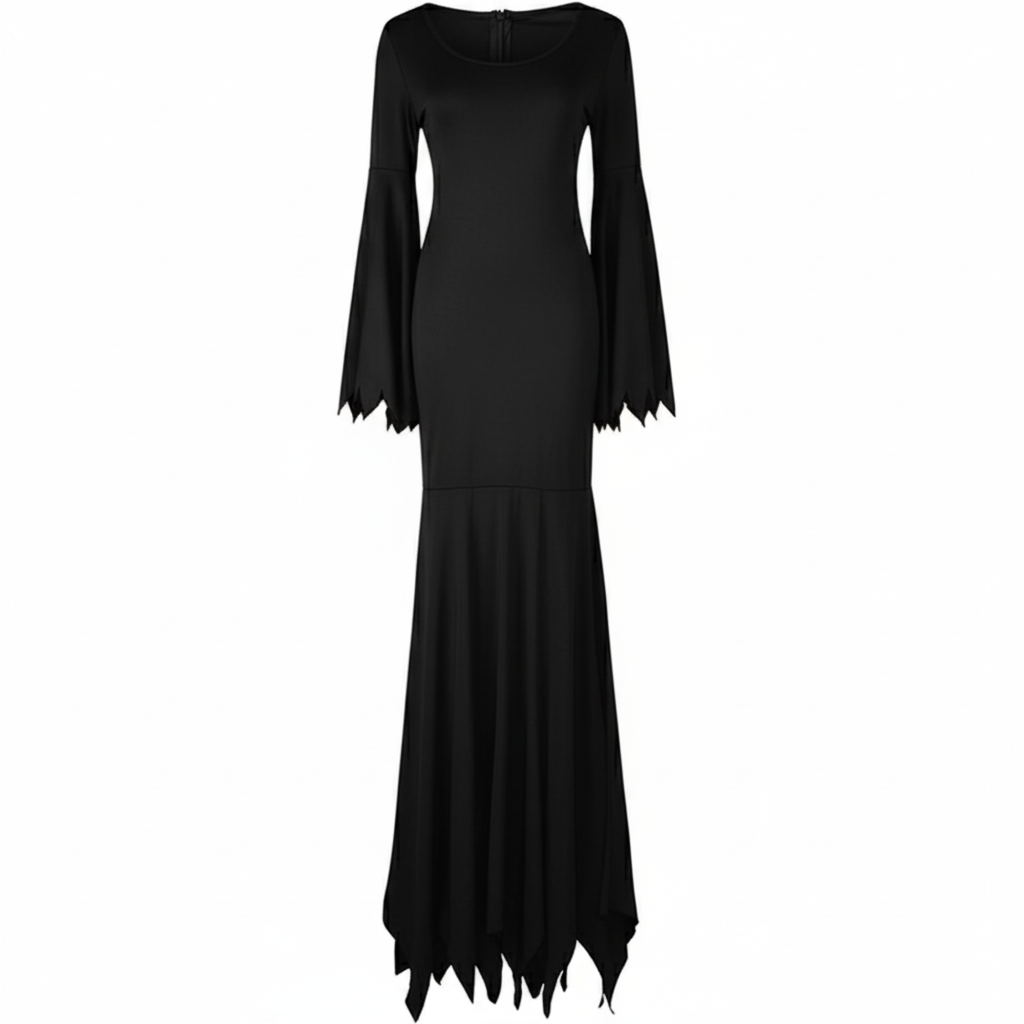 Black Gothic Witch Dress for Women | Bat Sleeve Halloween Cosplay Costume | Vintage Party Outfit