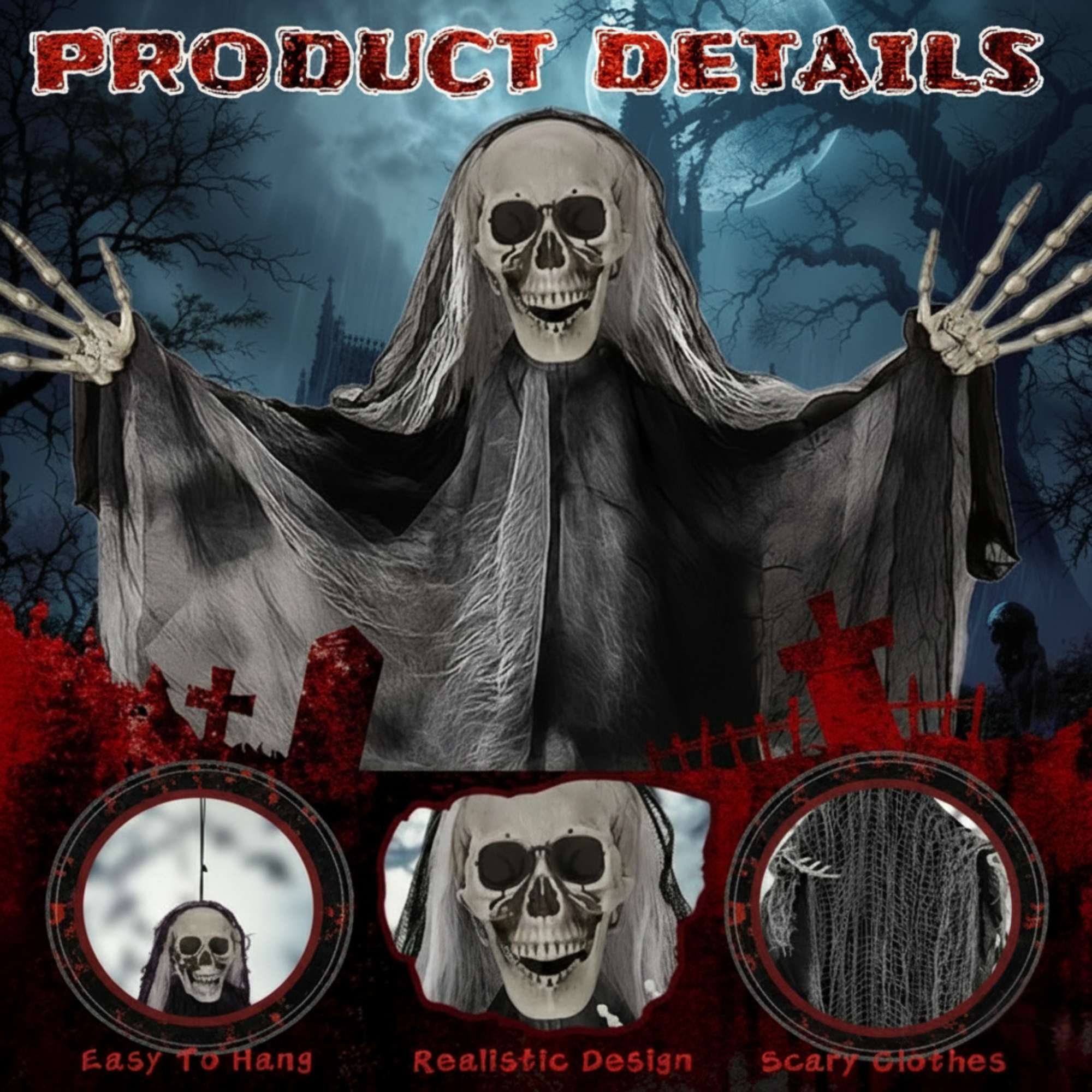 Haunted Hanging Skeleton Ghosts (3 Pack) | Halloween Scary Spirit Decoration Set